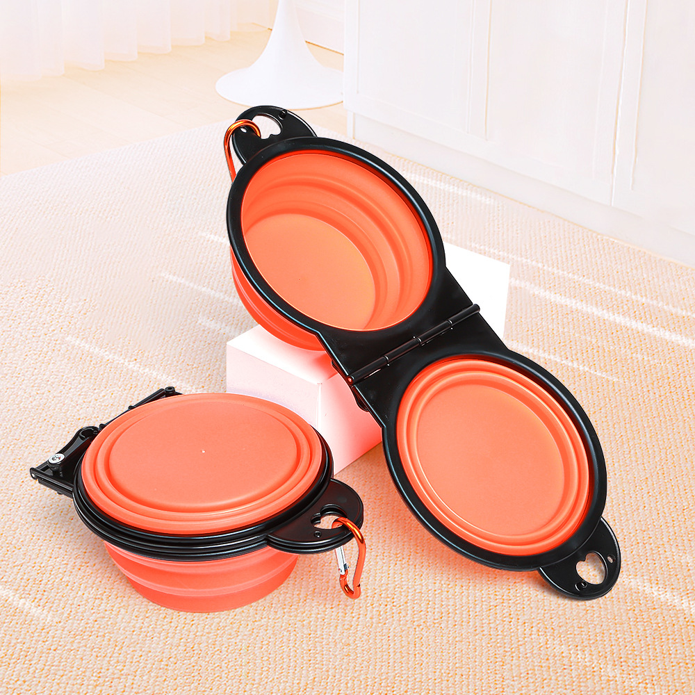 Folding double travel bowl for pet food and water — view 12