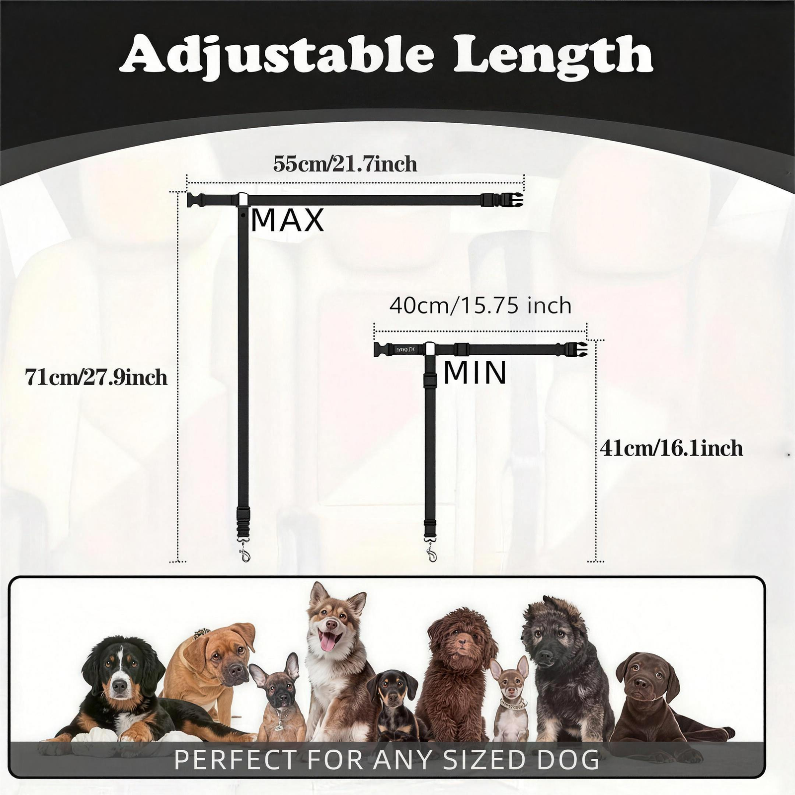 Adjustable dog car seat belt safety restraint — view 4