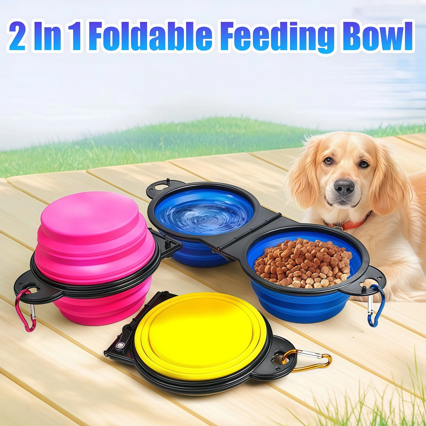 Folding double travel bowl for pet food and water — view 6