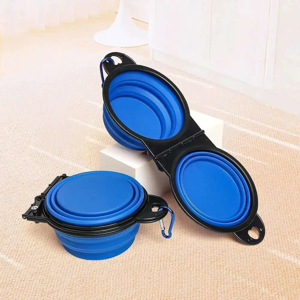 Folding double travel bowl for pet food and water — view 7