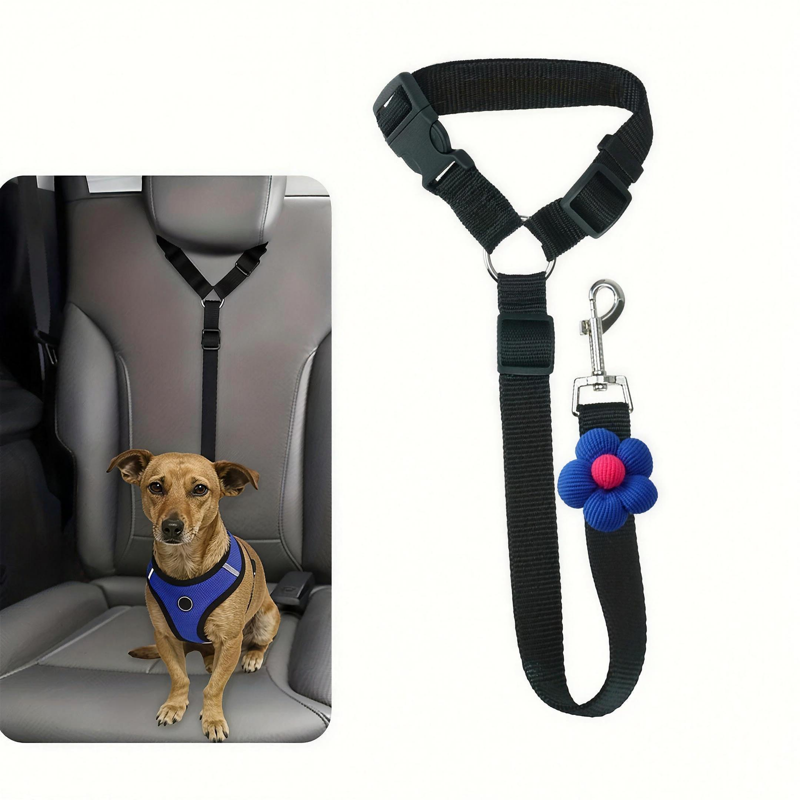 Adjustable dog car seat belt safety restraint — view 7
