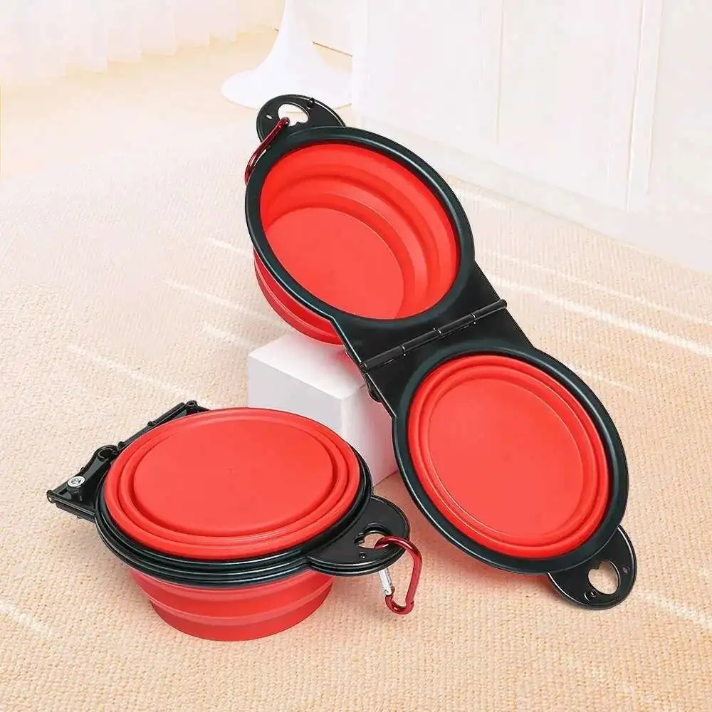 Folding double travel bowl for pet food and water — view 9